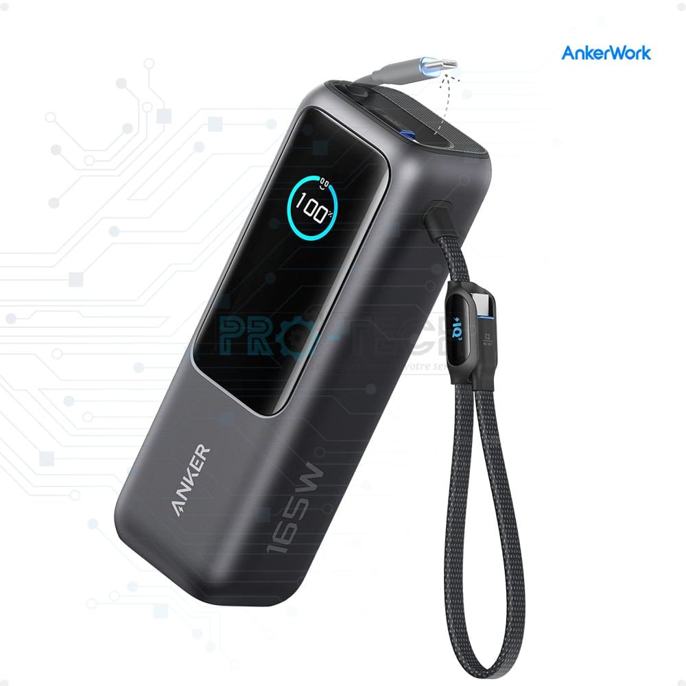 Powerbank Laptop 25000mAh 165W Anker (A1695) – Charge rapide avec câbles USB-C intégrés