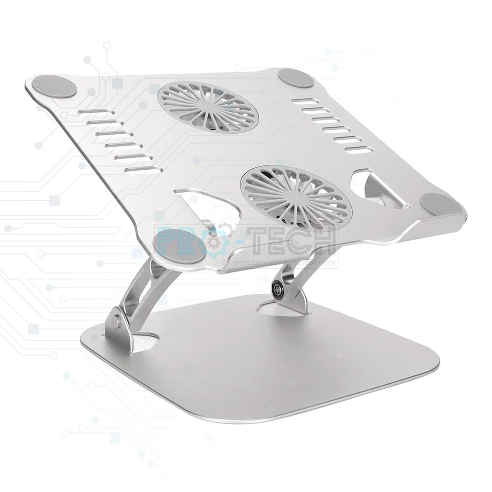Support Laptop V4.1 Aluminium pliable – Double Ventilateur, Rotation 360°, Hauteur Réglable