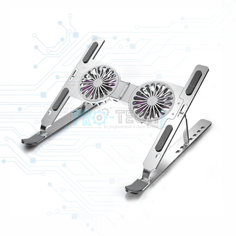Support Laptop Ventilé Aluminium Pliable avec Double Ventilateur de Refroidissement